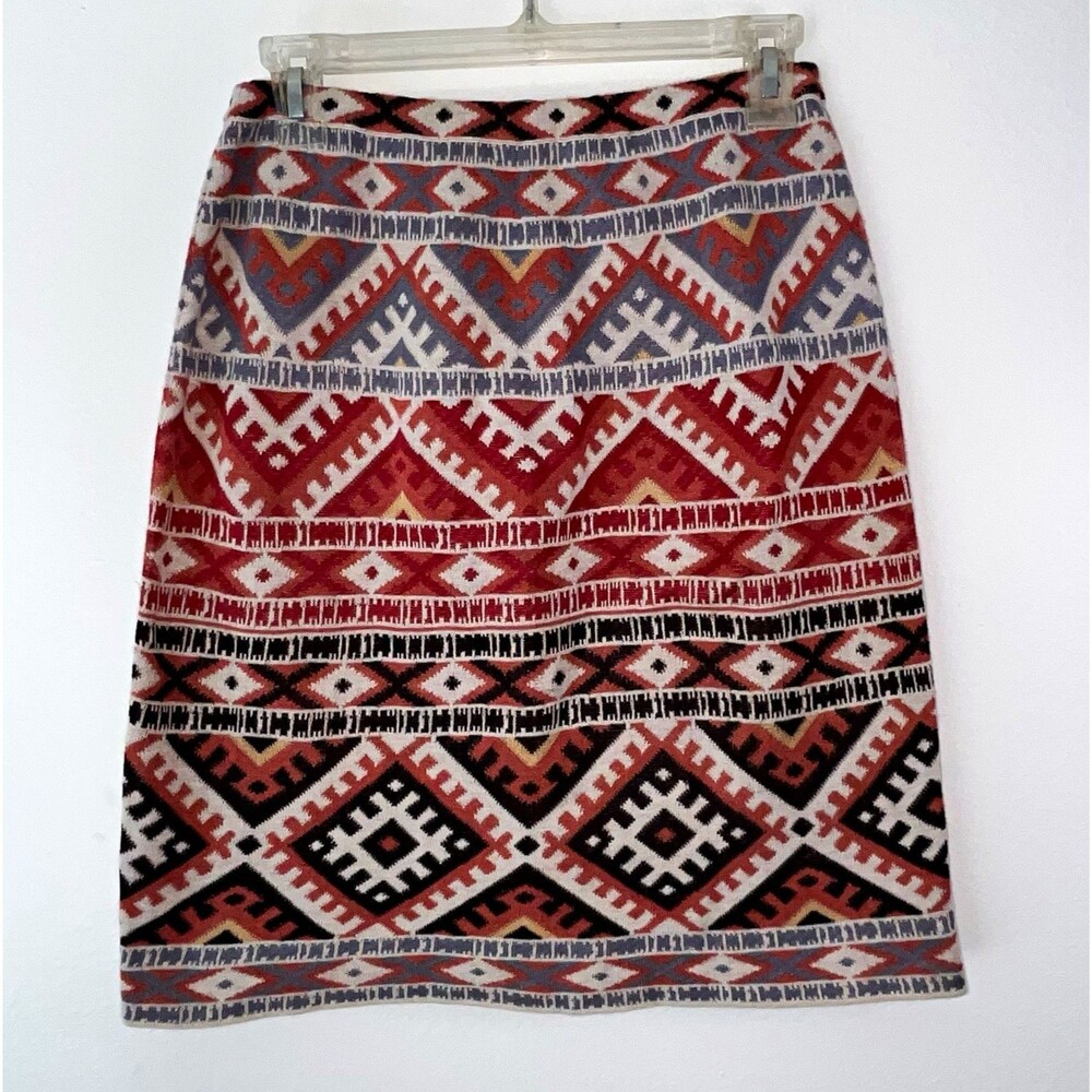 Peruvian Connection Cotton Knit Pencil Knee Length Geometric Skirt Multicolor S